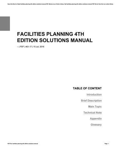 facilities planning fourth edition solution manual Epub